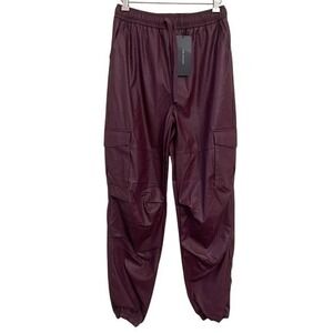 American Bazi Burgundy Faux Leather Cargo Joggers Mens Small RJJ-9013 Wine New‎